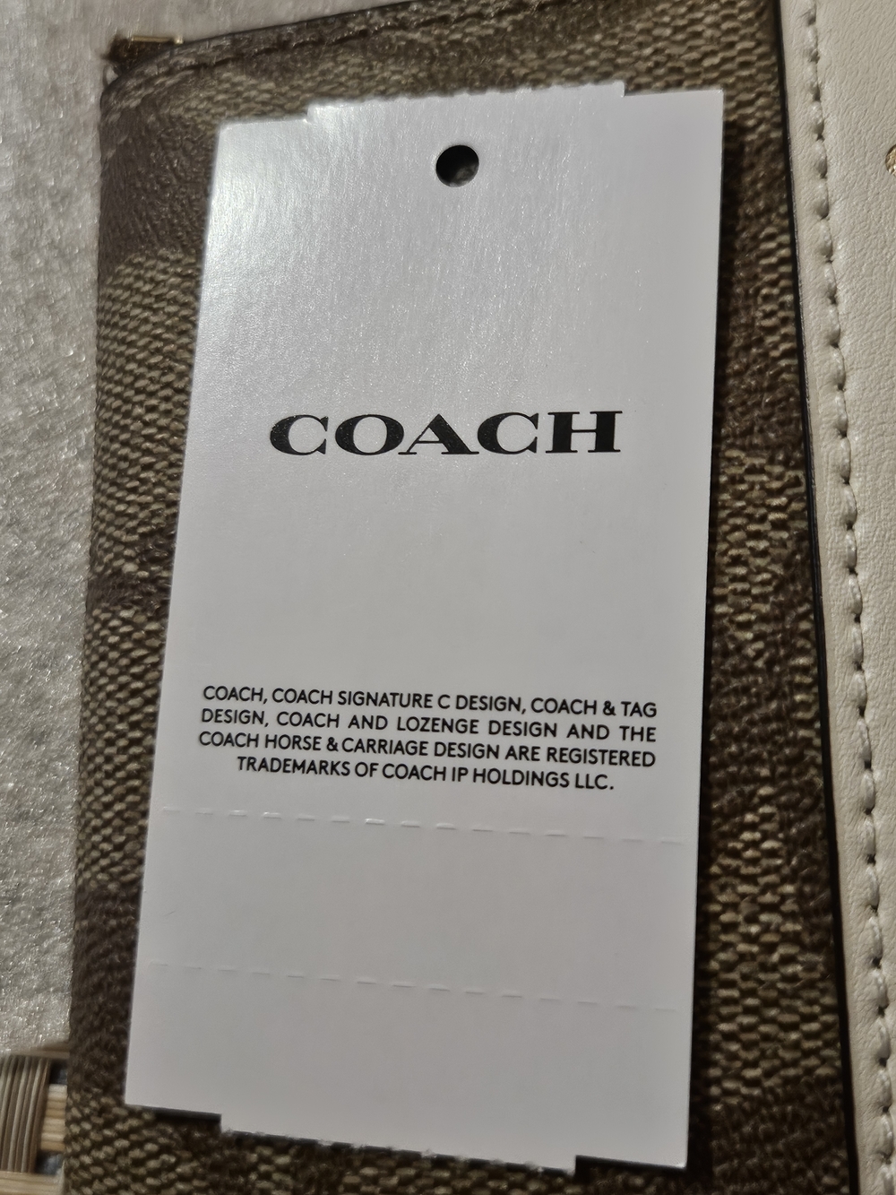 Coach Brown Signature Canvas Wristlet with White Leather Accent - Picture 4 of 9